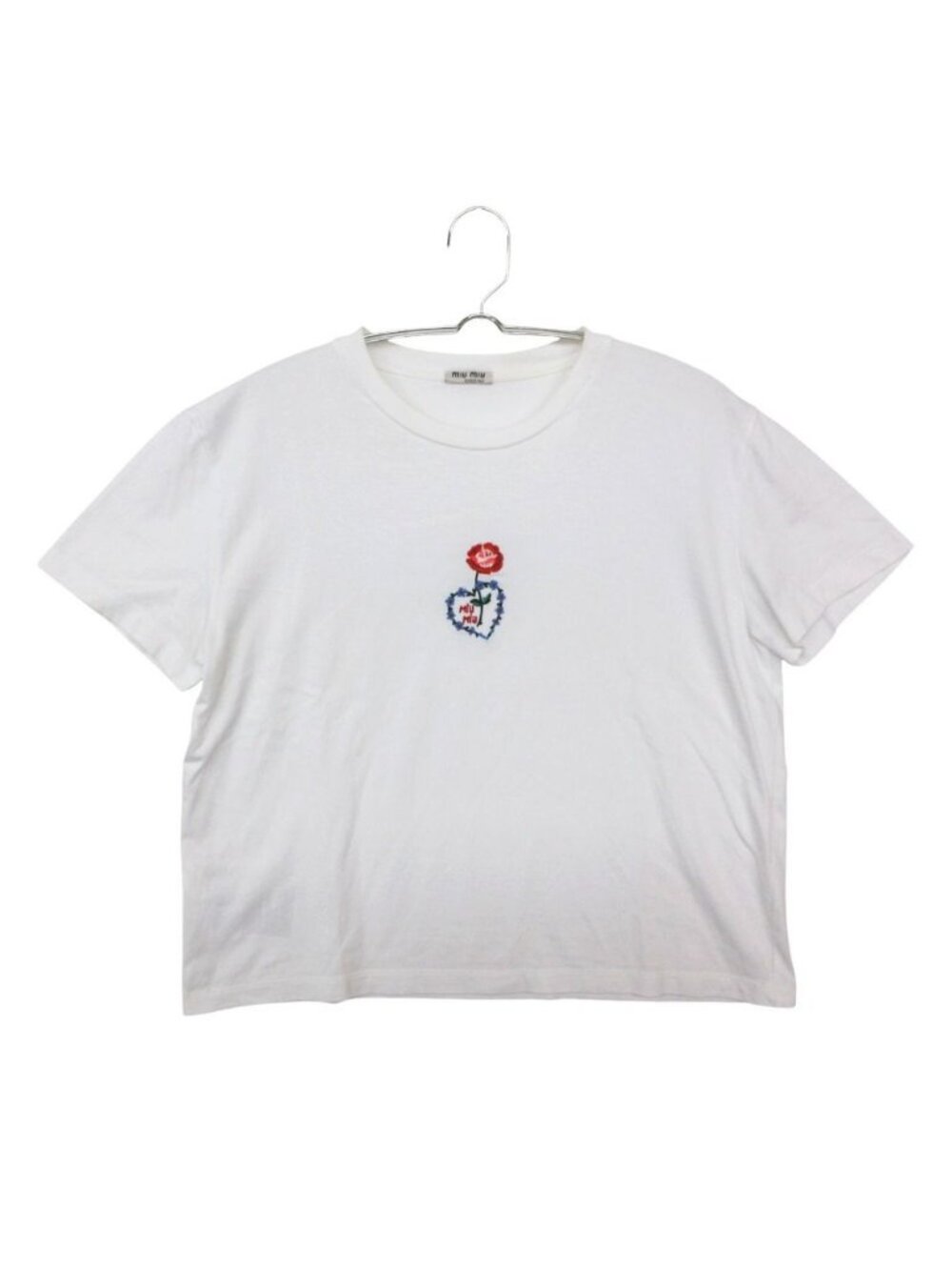 Miu Miu Short Sleeve T-Shirt Cropped Top Logo Embroidery Floral Pattern Rose